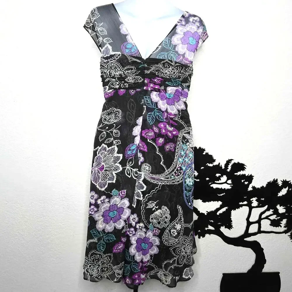 R&M Richards Floral Cap Sleeve Ruched Midi Dress Size 24W - Picture 2 of 4